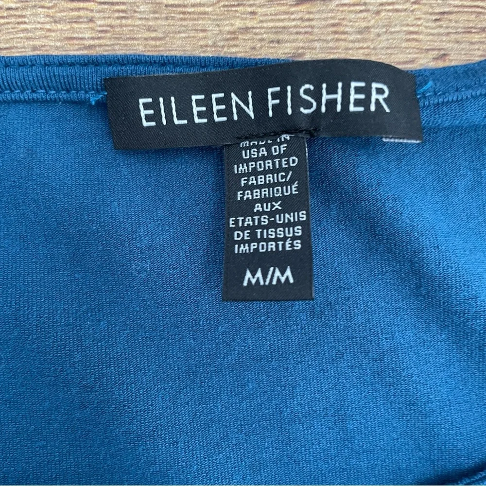 Eileen Fisher Jersey Knit Long Sleeve Top Assymetrical Hem Blue Size MEDIUM - Picture 2 of 7